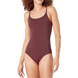 Amazon Essentials Women's Thin Strap One-Piece Swimsuit, Burgundy- Small